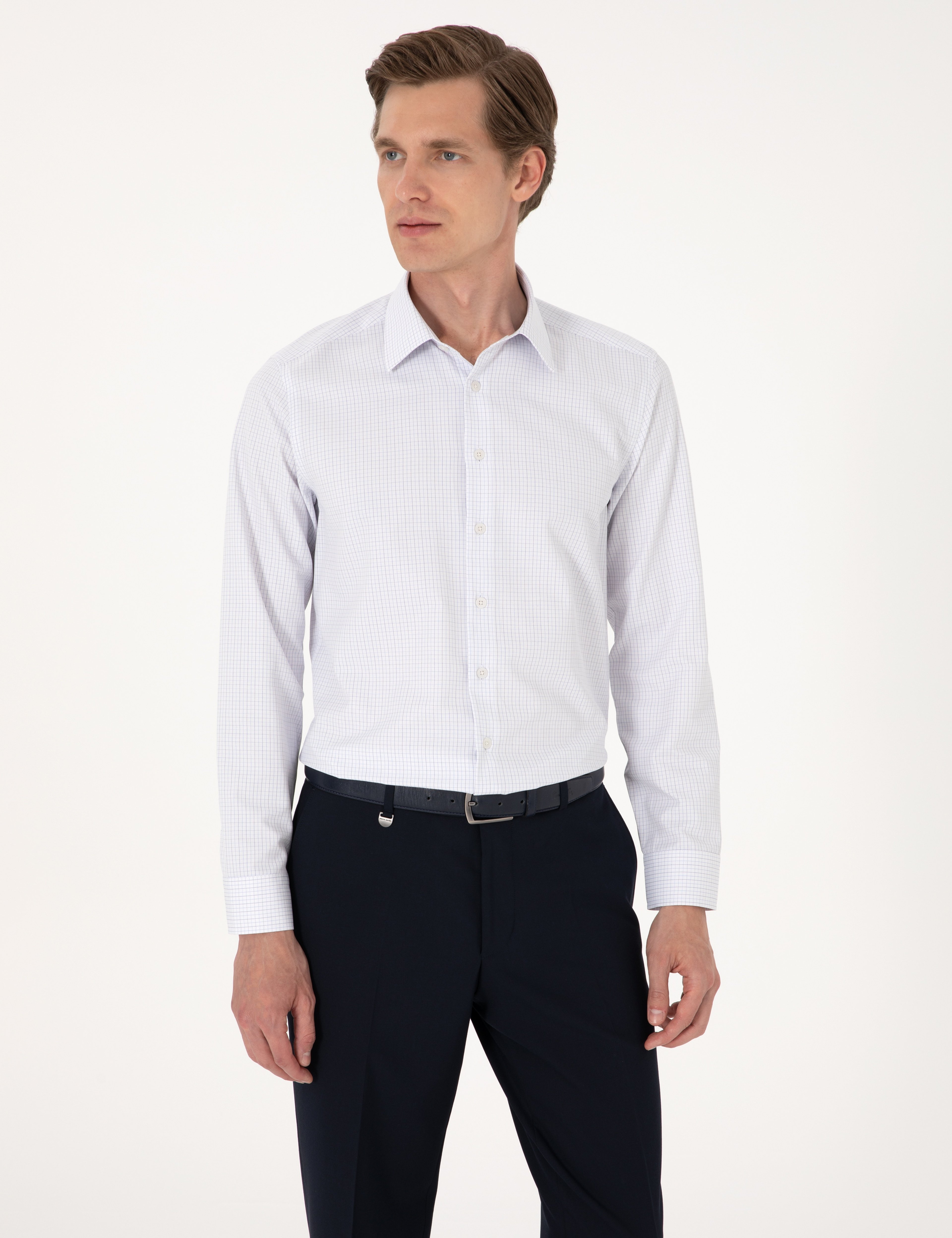 Mavi Kareli Slim Fit Uzun Kollu Gömlek