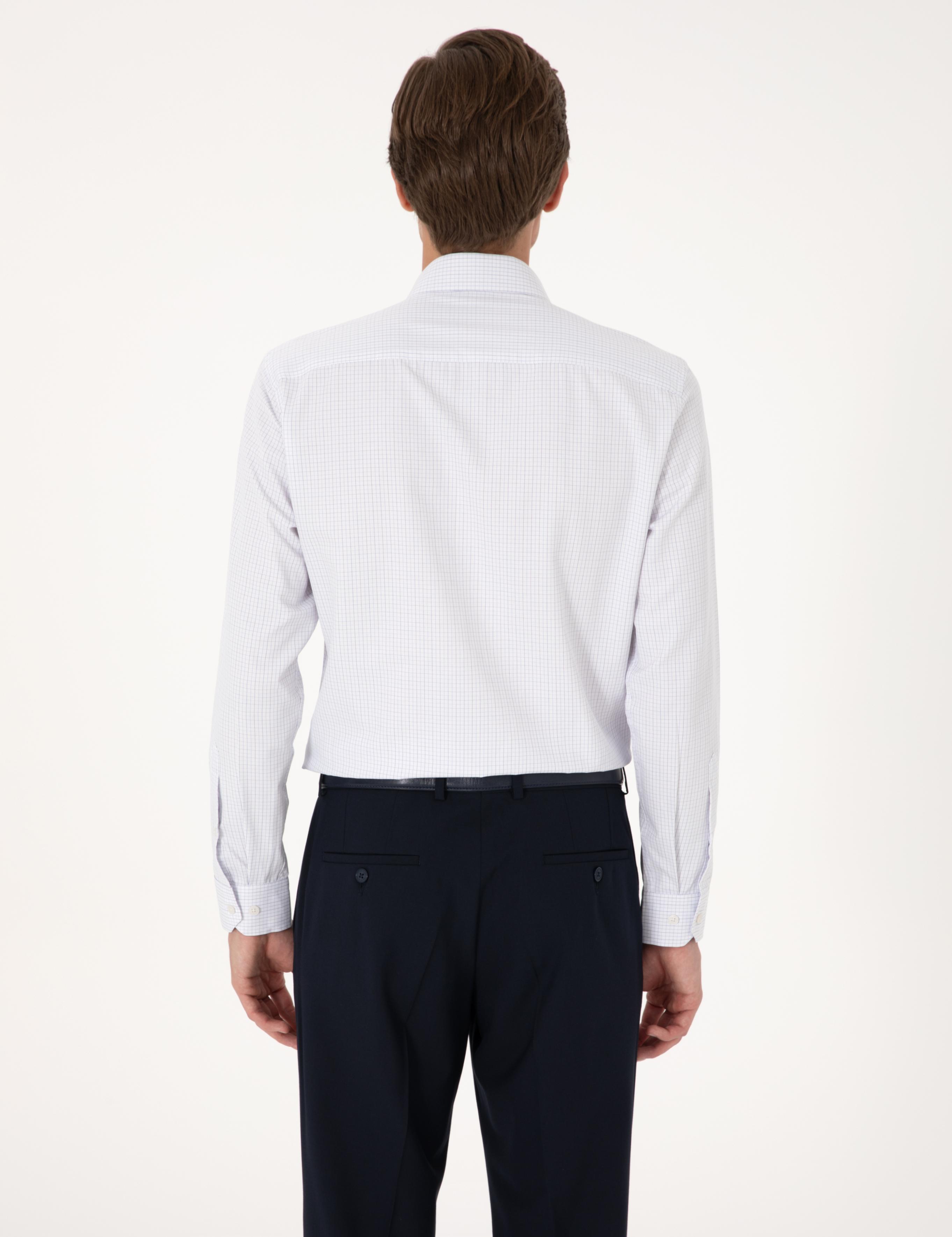 Mavi Kareli Slim Fit Uzun Kollu Gömlek