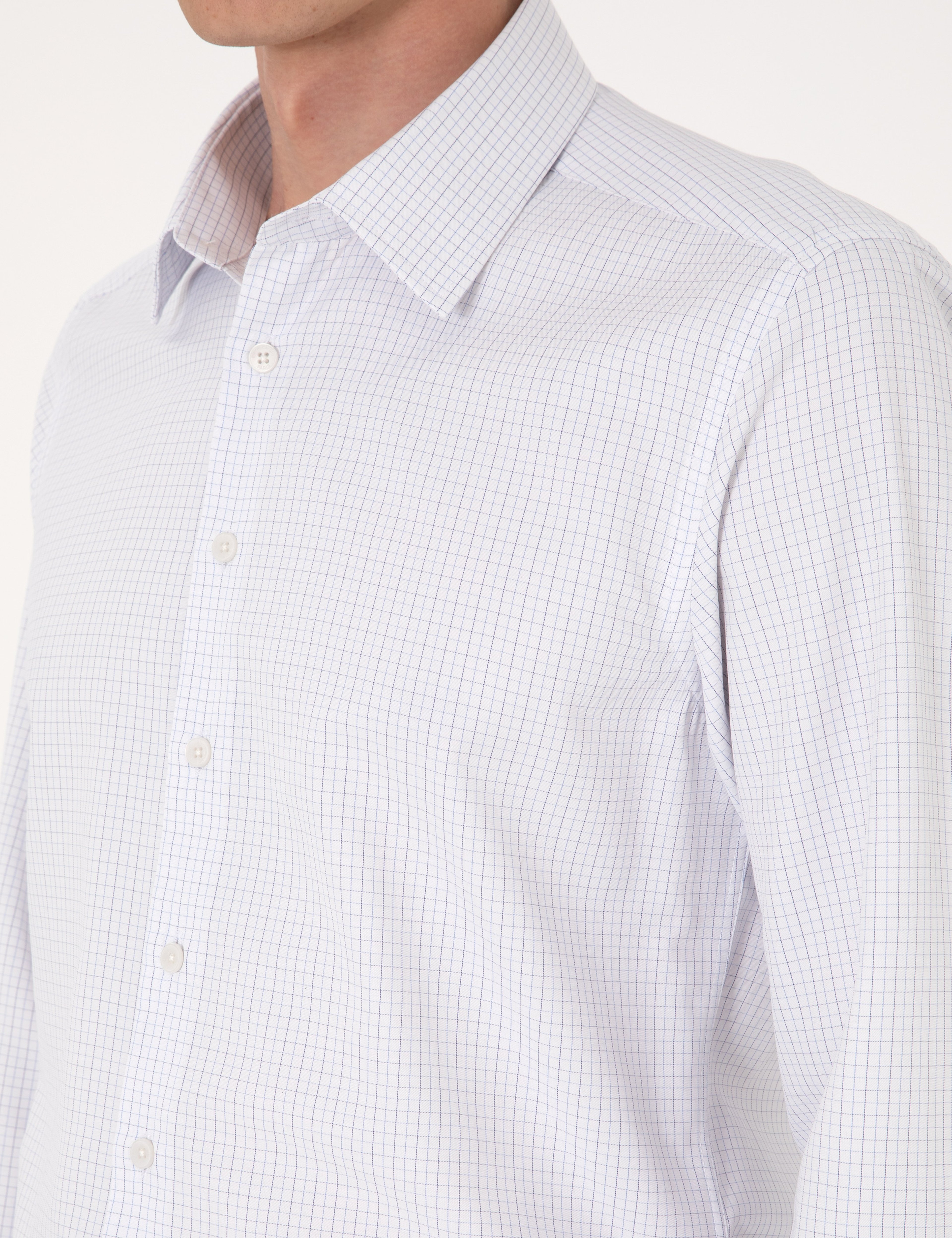 Mavi Kareli Slim Fit Uzun Kollu Gömlek - Image 7