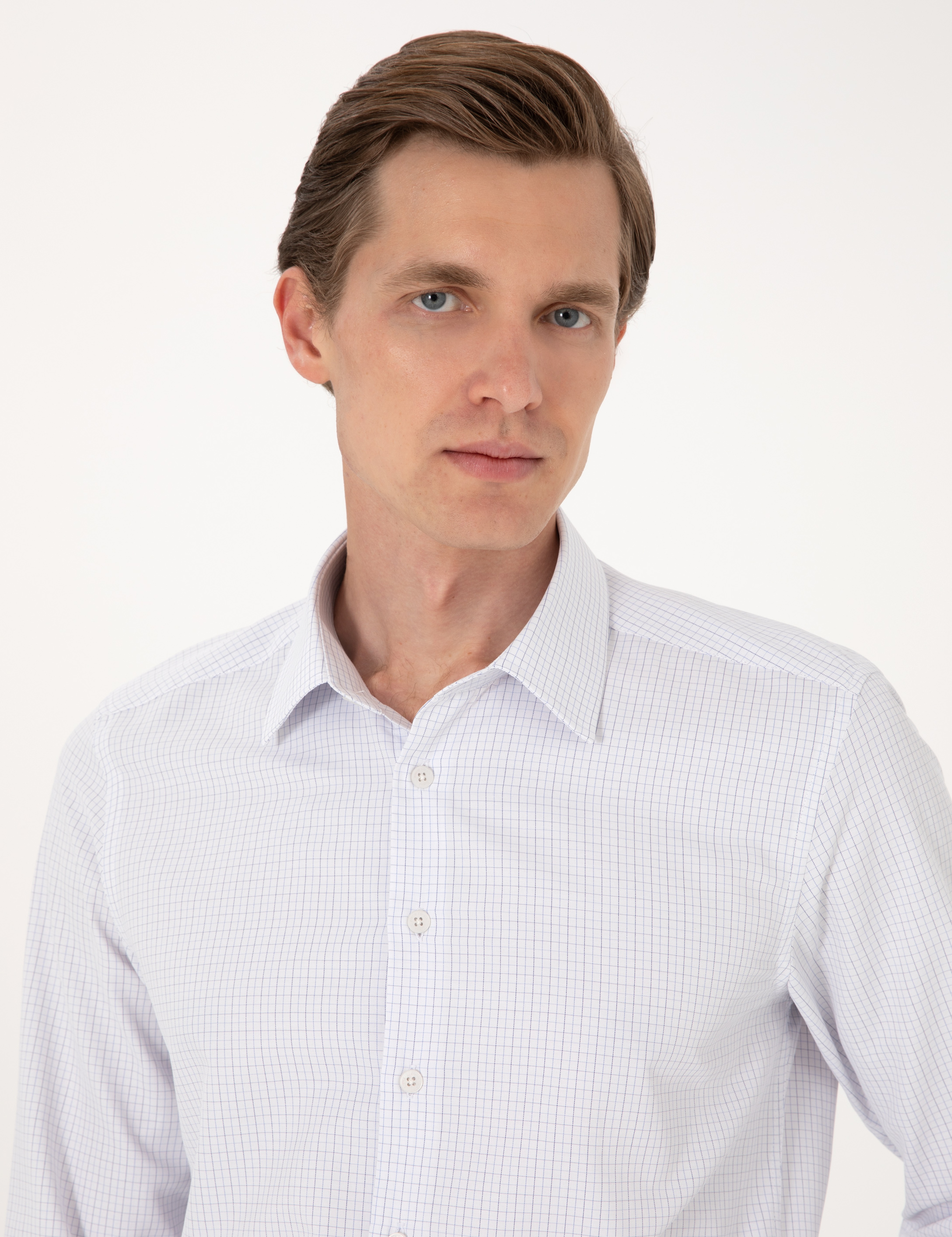 Mavi Kareli Slim Fit Uzun Kollu Gömlek - Image 2