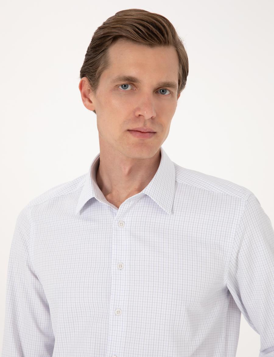 Mavi Kareli Slim Fit Uzun Kollu Gömlek