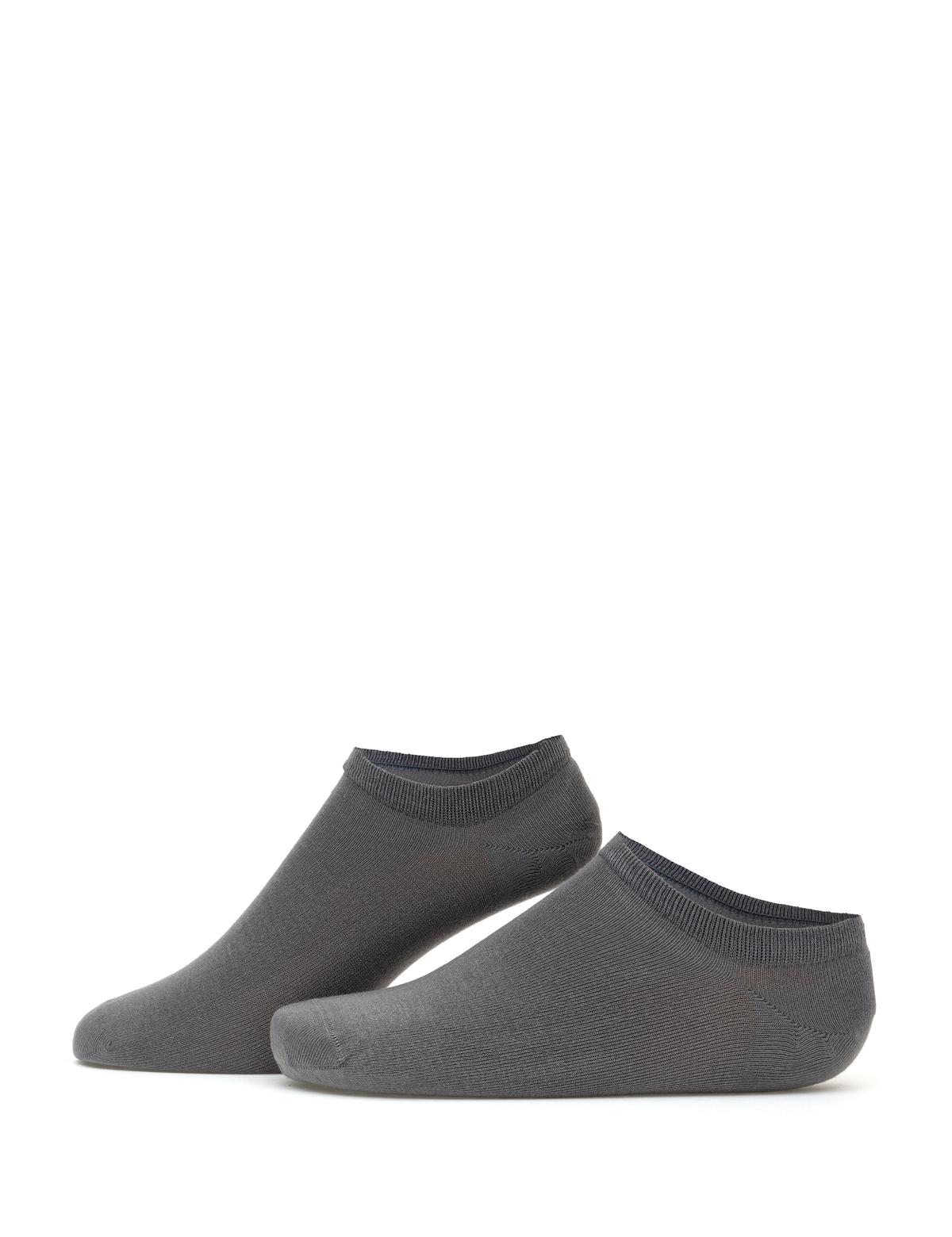 Erkek Bambu Karışımlı 3'lü Paket Gri Patik Basic Çorap - 50308480009