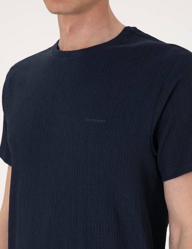 Lacivert Slim Fit Bisiklet Yaka Tişört