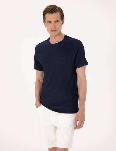 Lacivert Slim Fit Bisiklet Yaka Tişört