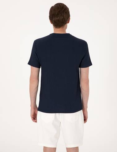 Lacivert Slim Fit Bisiklet Yaka Tişört