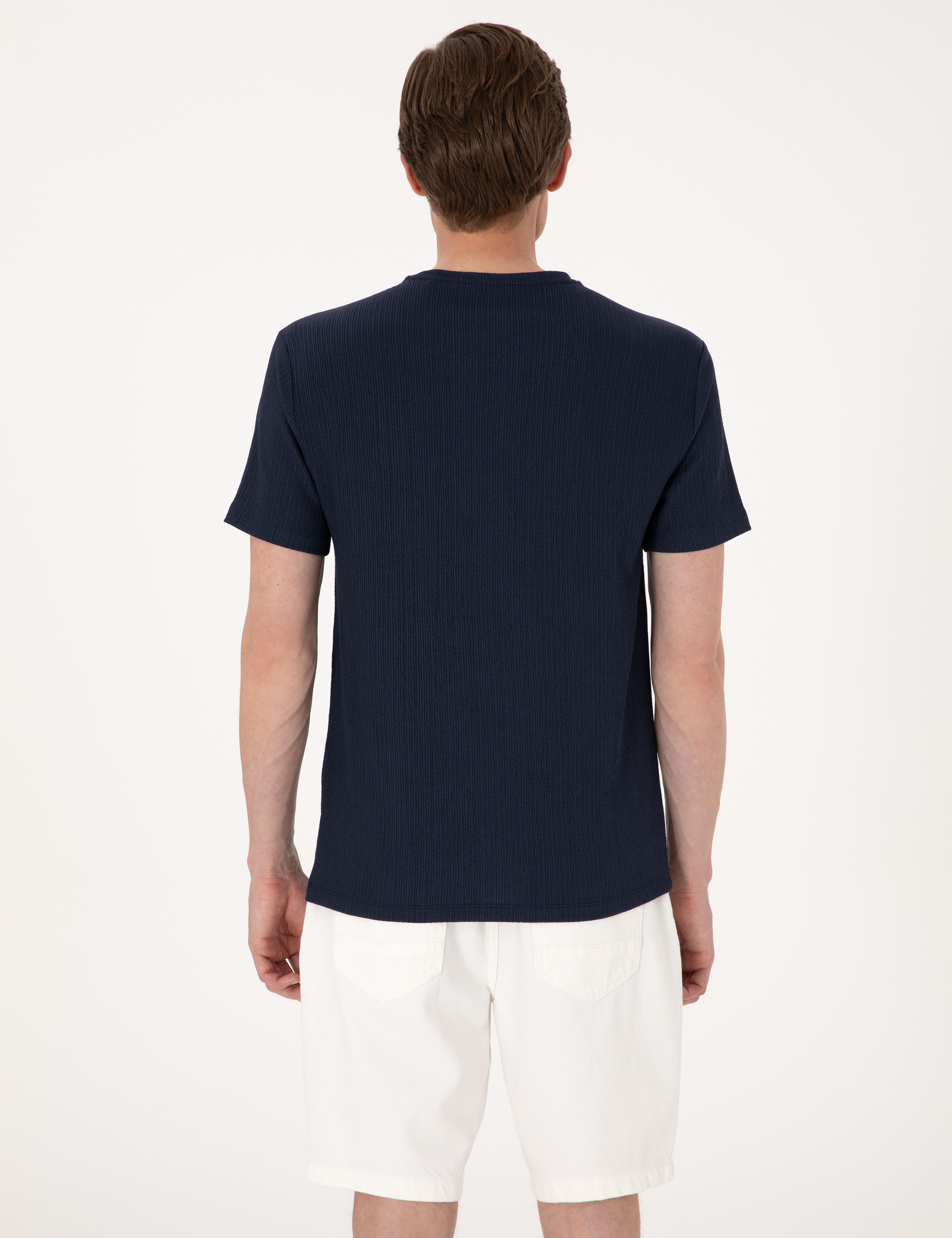 Lacivert Slim Fit Bisiklet Yaka Tişört - Image 5