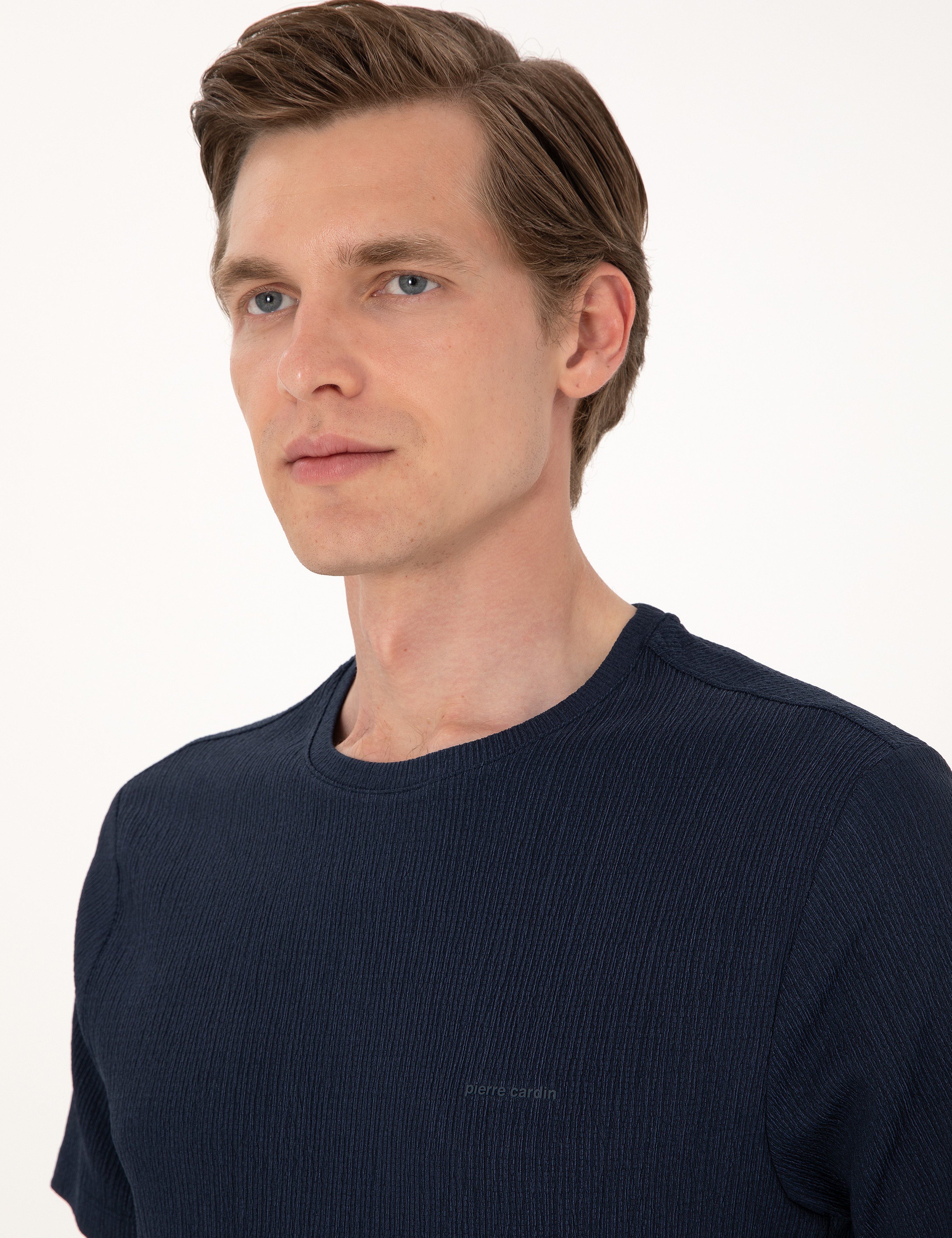 Lacivert Slim Fit Bisiklet Yaka Tişört