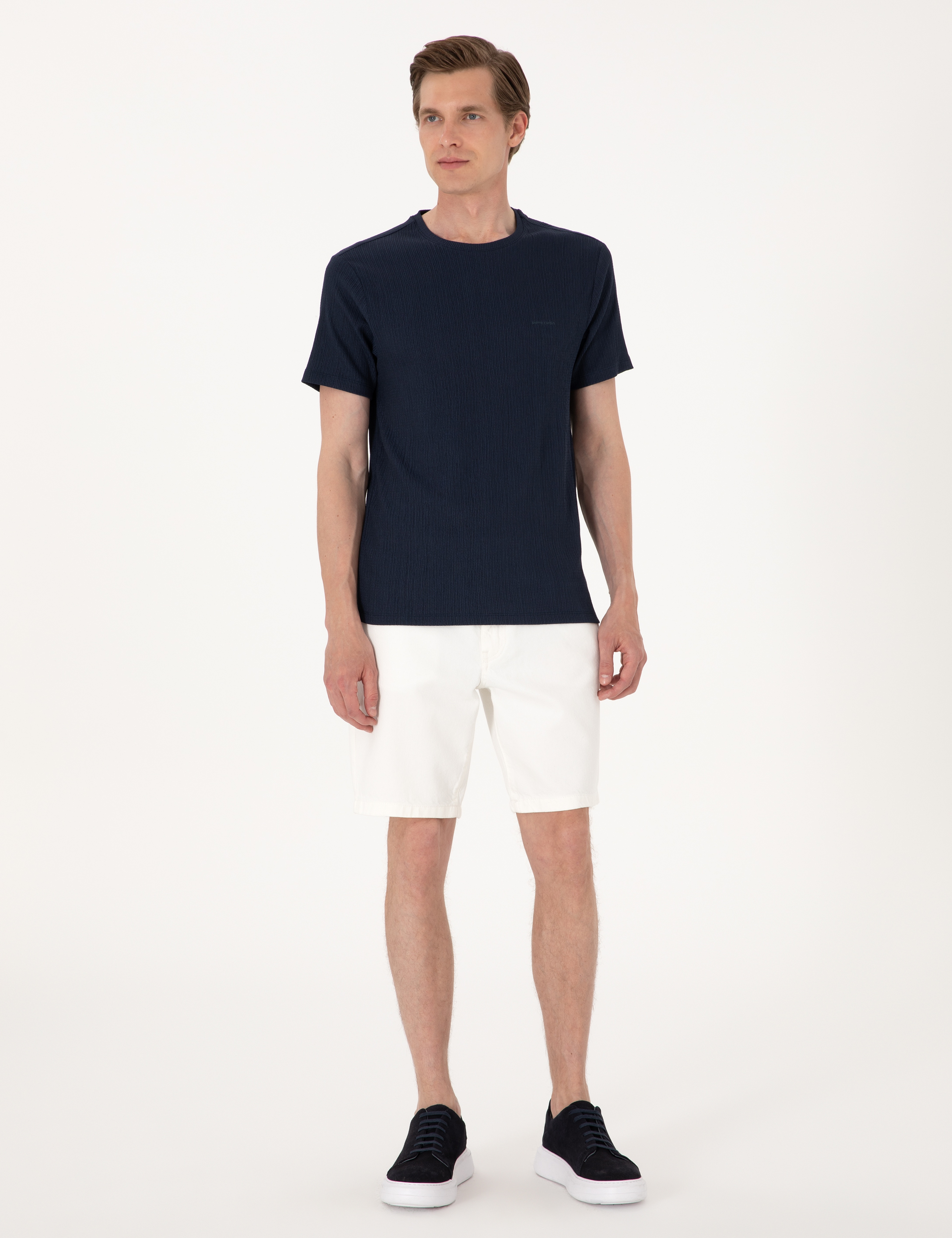 Lacivert Slim Fit Bisiklet Yaka Tişört - Image 4