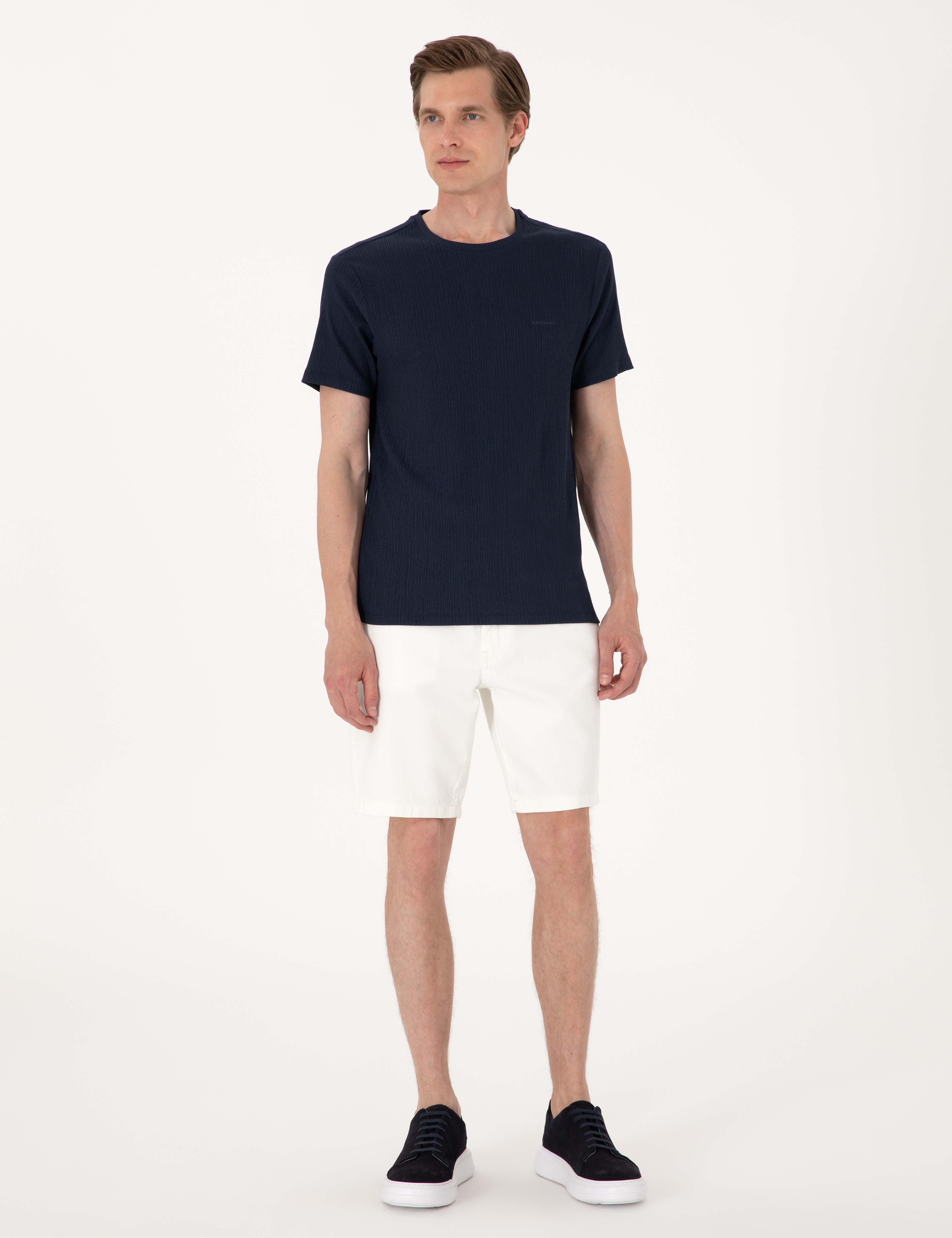 Lacivert Slim Fit Bisiklet Yaka Tişört