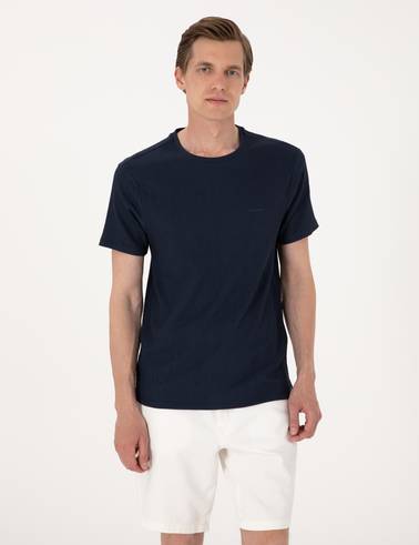 Lacivert Slim Fit Bisiklet Yaka Tişört