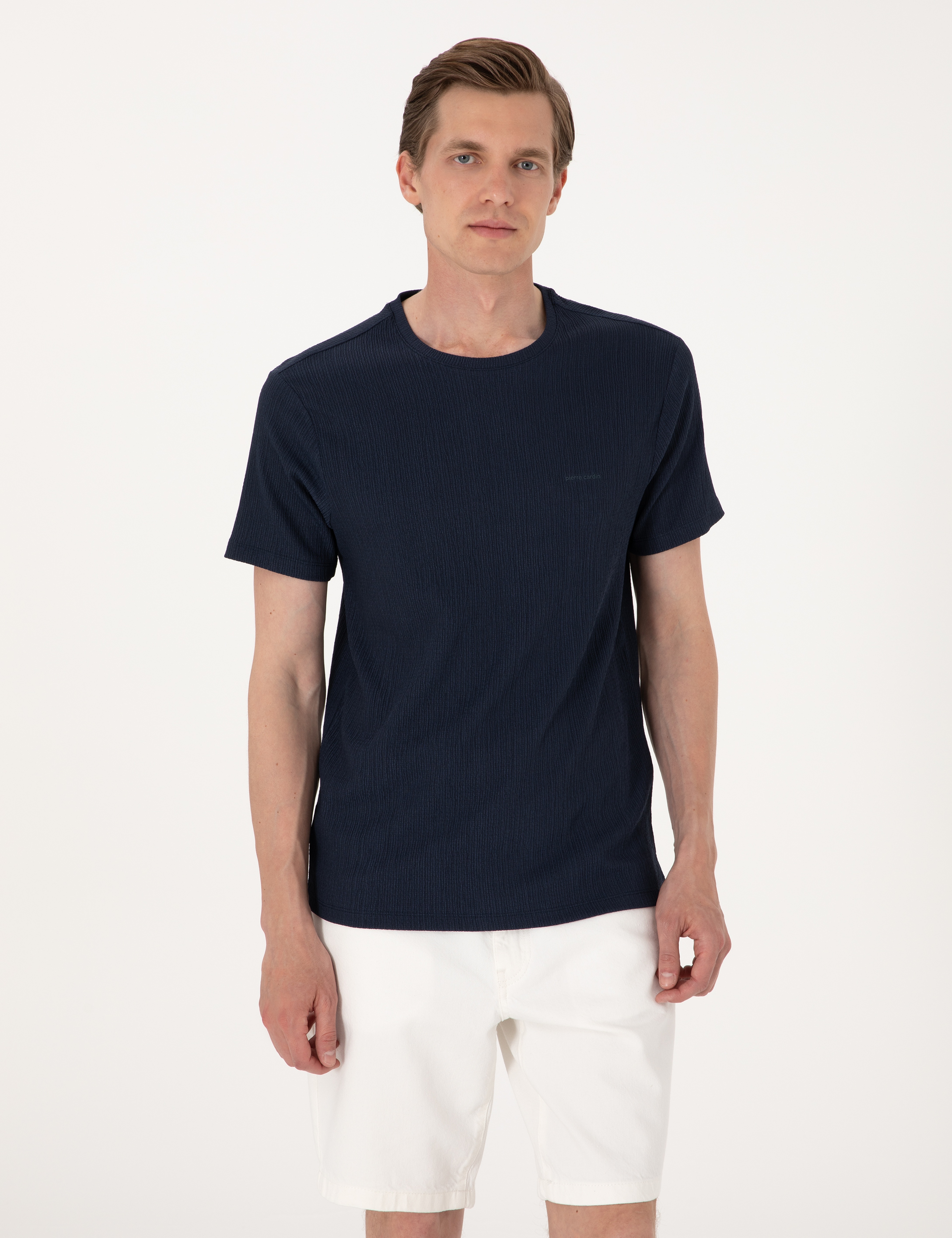 Lacivert Slim Fit Bisiklet Yaka Tişört - Image 1