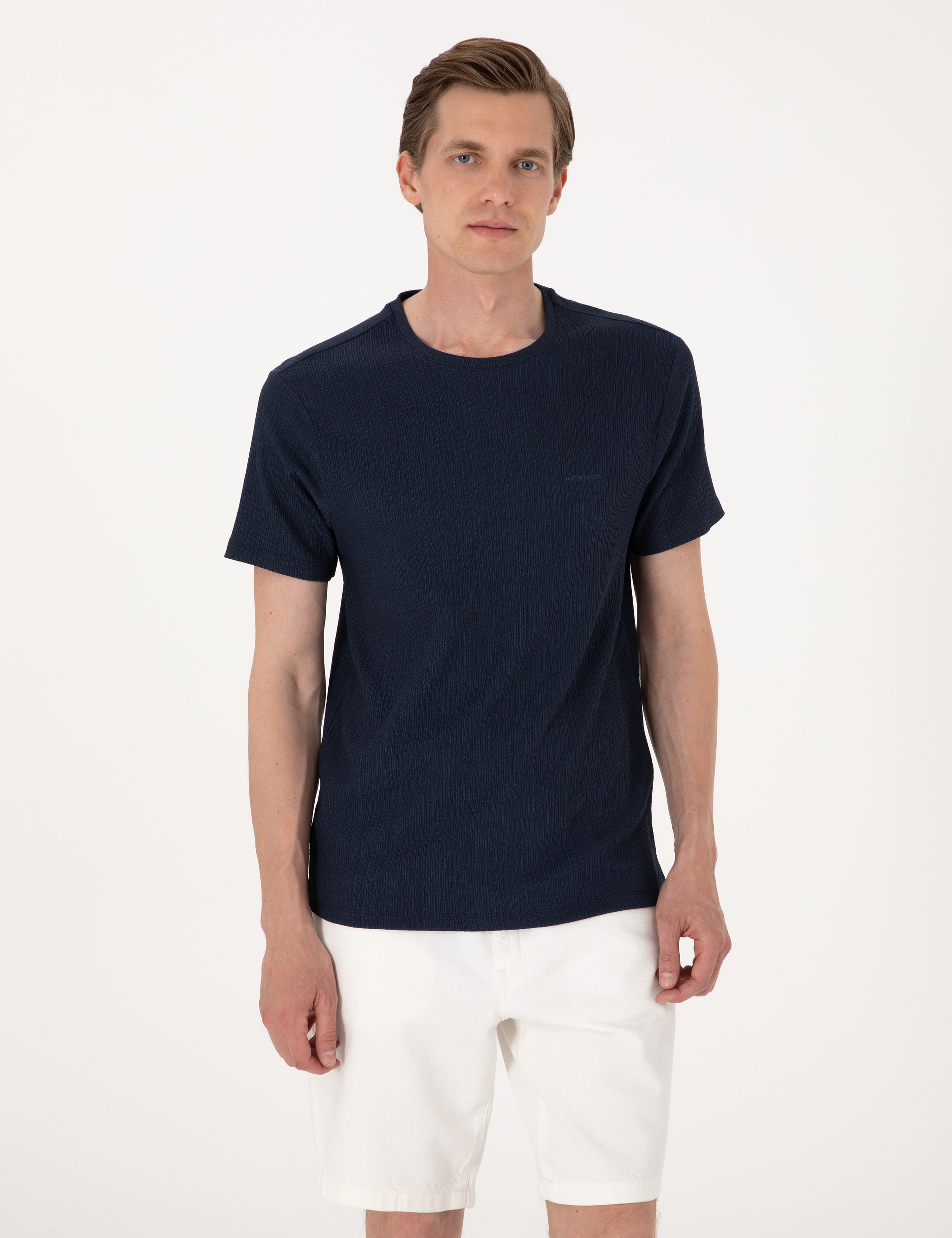 Lacivert Slim Fit Bisiklet Yaka Tişört