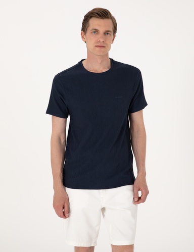 Lacivert Slim Fit Bisiklet Yaka Tişört