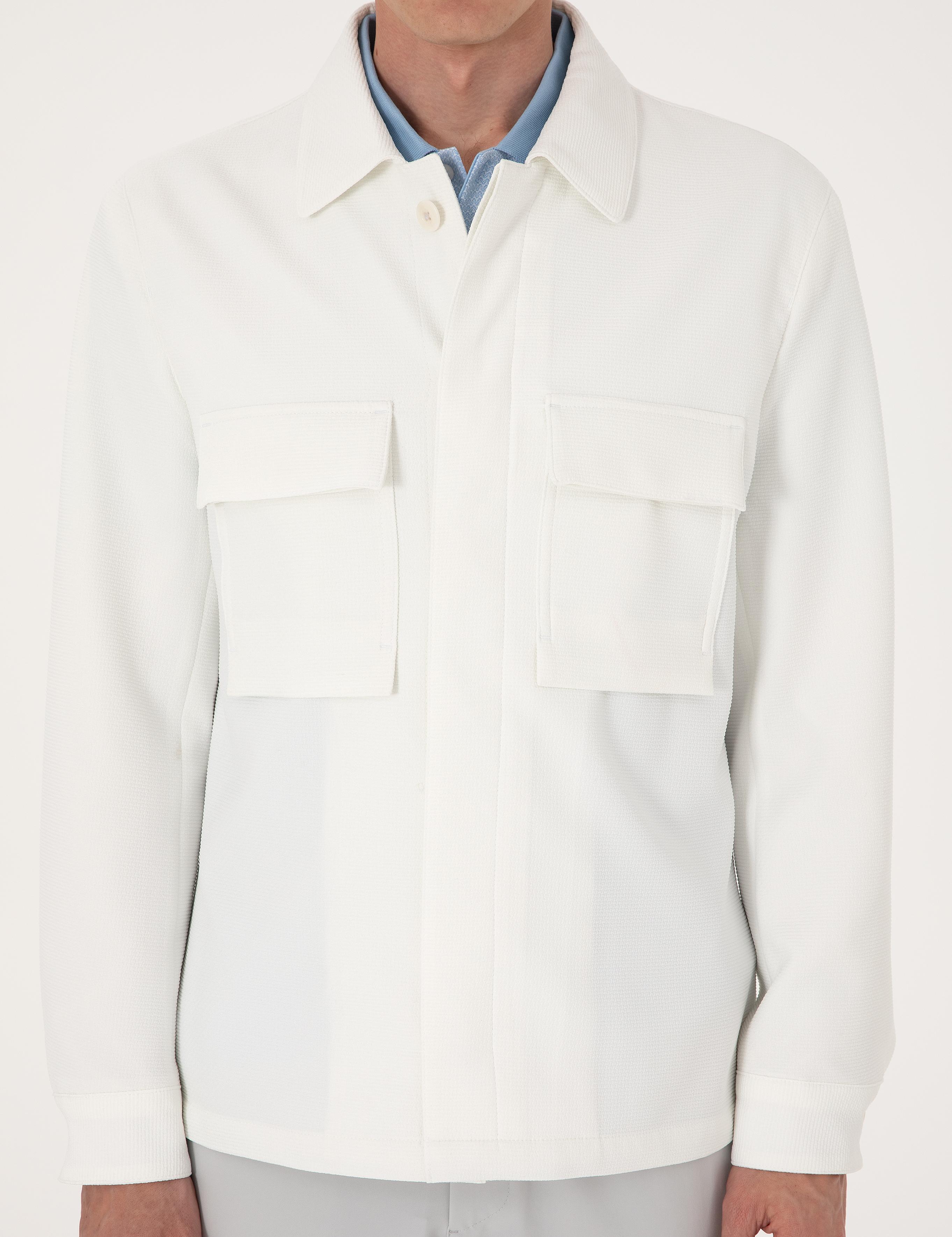 Beyaz Regular Fit Gömlek Ceket