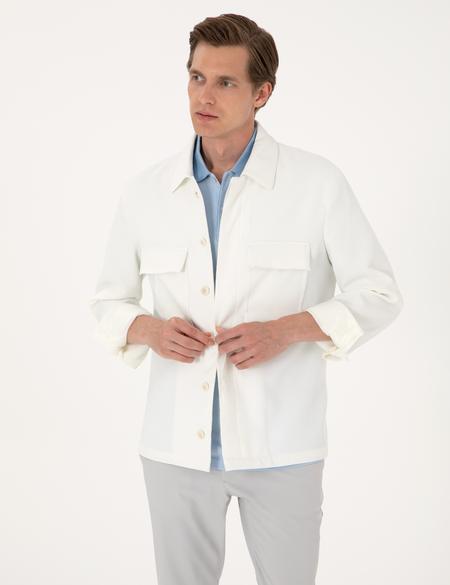Beyaz Regular Fit Gömlek Ceket - 50305742017