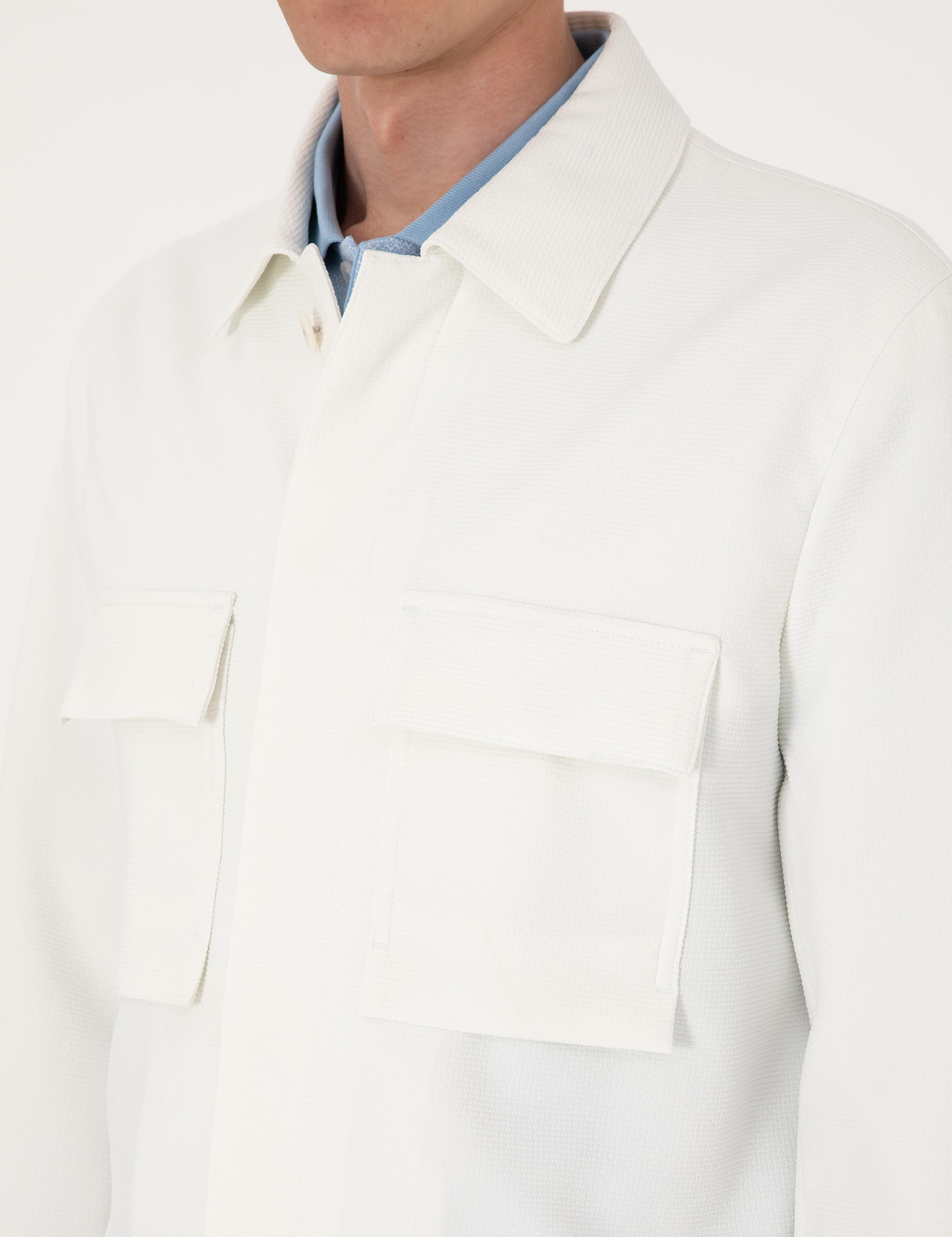 Beyaz Regular Fit Gömlek Ceket