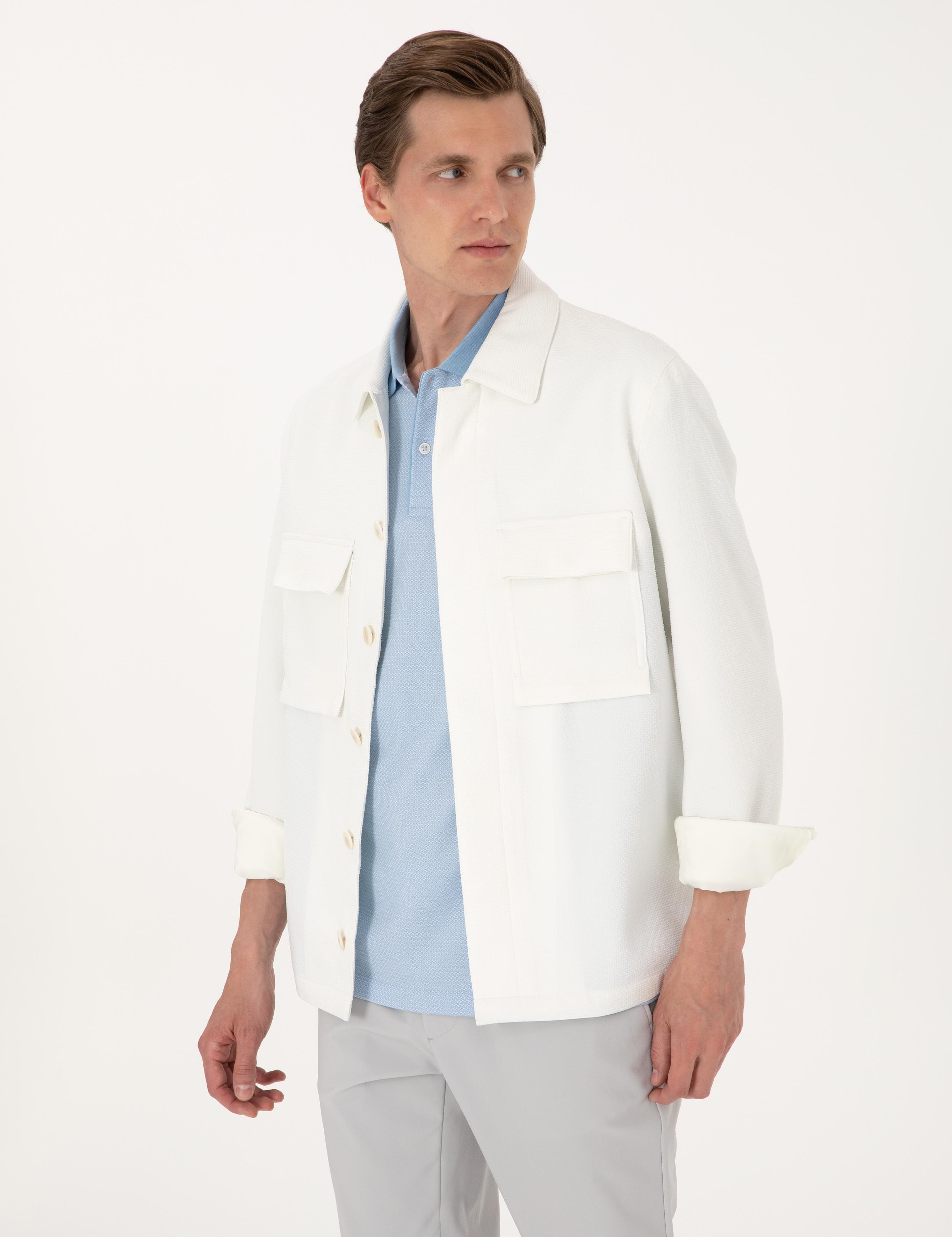 Beyaz Regular Fit Gömlek Ceket