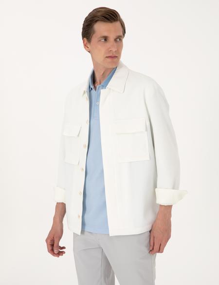 Beyaz Regular Fit Gömlek Ceket - 50305742017