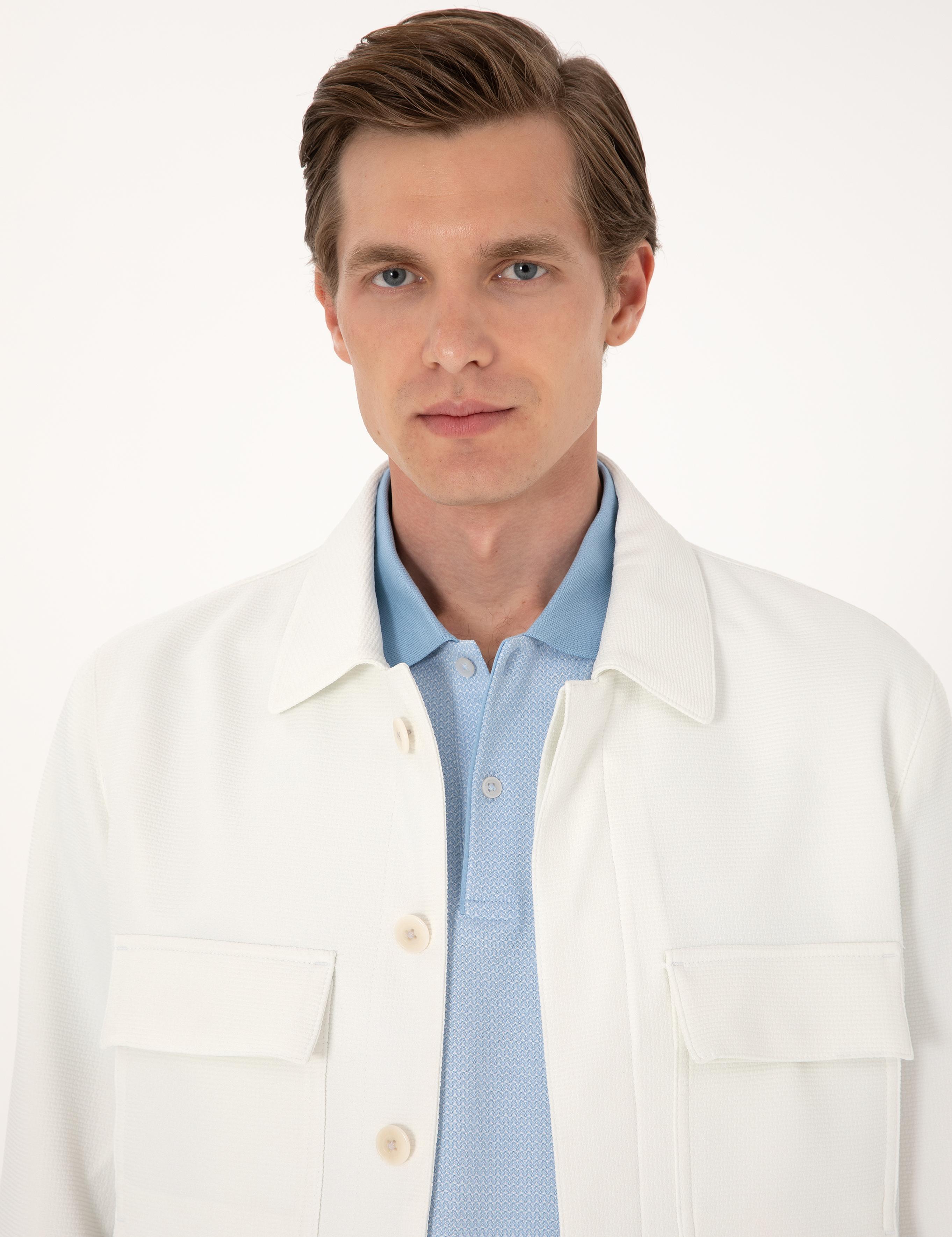 Beyaz Regular Fit Gömlek Ceket