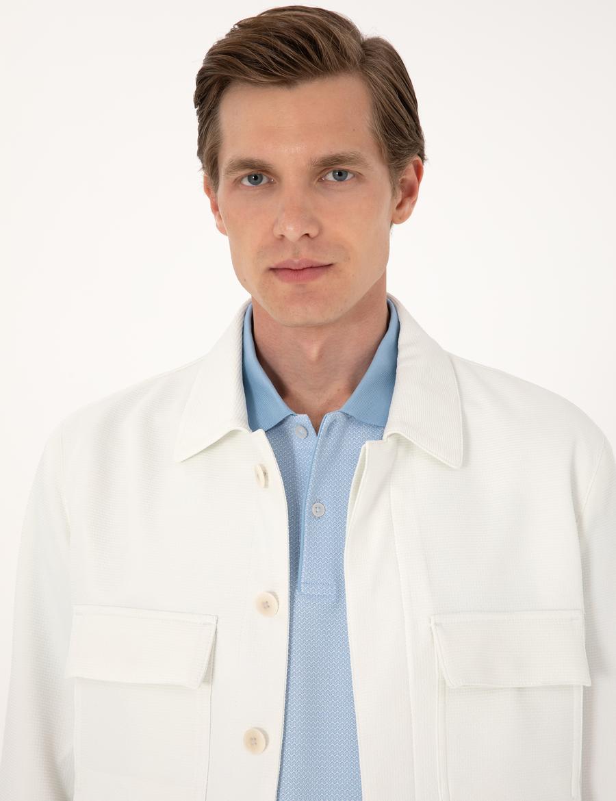 Beyaz Regular Fit Gömlek Ceket