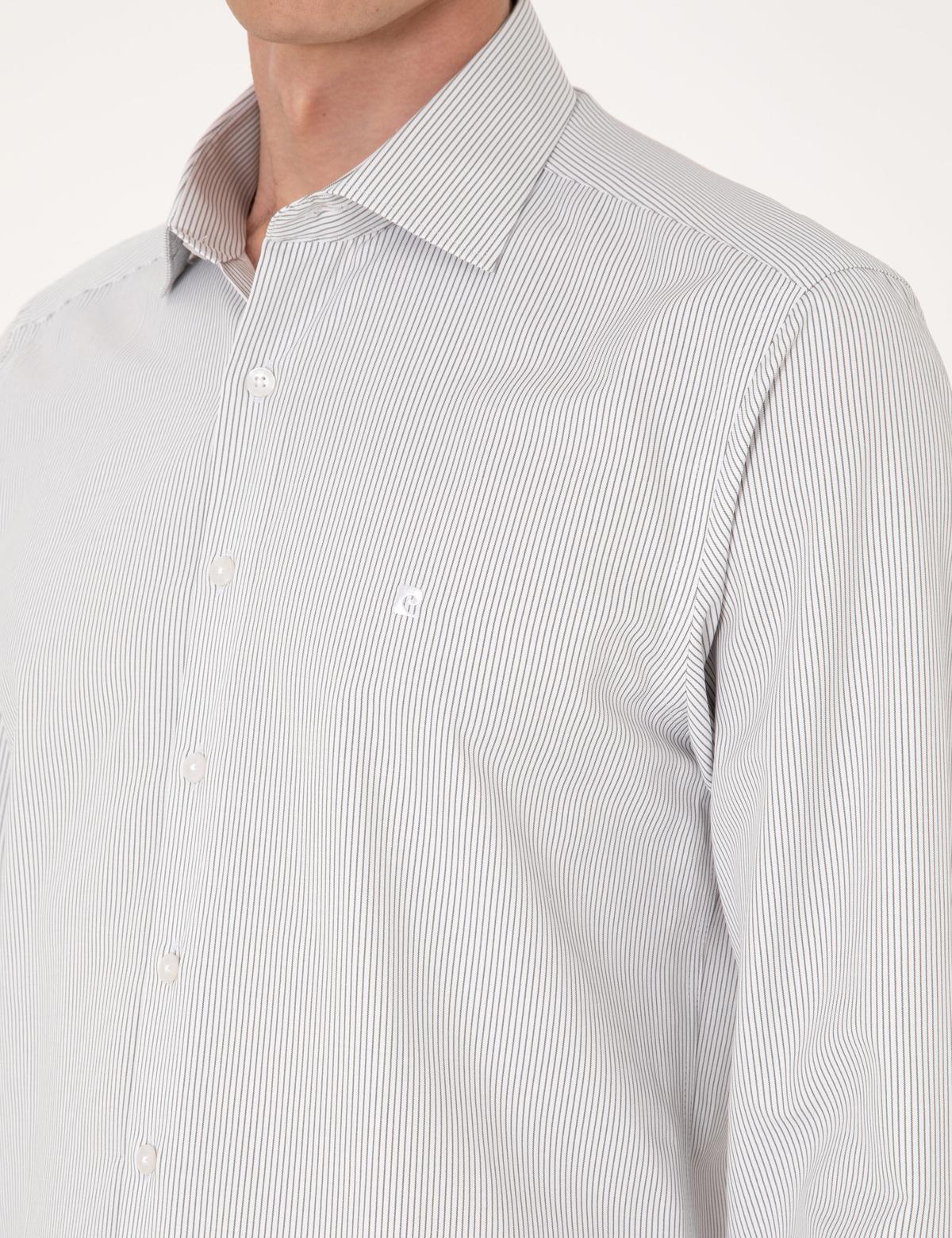 Haki İtalyan Yaka Çizgili Uzun Kollu Gömlek - 50306074018