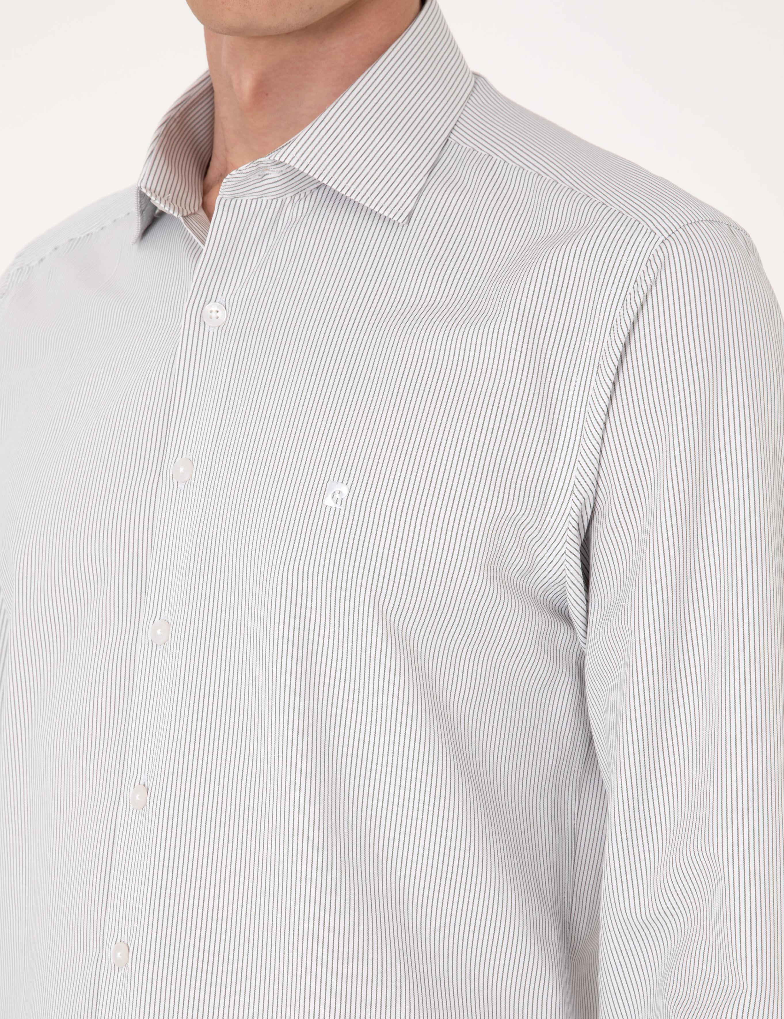 Haki İtalyan Yaka Çizgili Uzun Kollu Gömlek