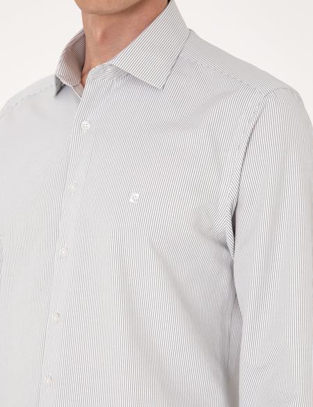 Haki İtalyan Yaka Çizgili Uzun Kollu Gömlek - 50306074018