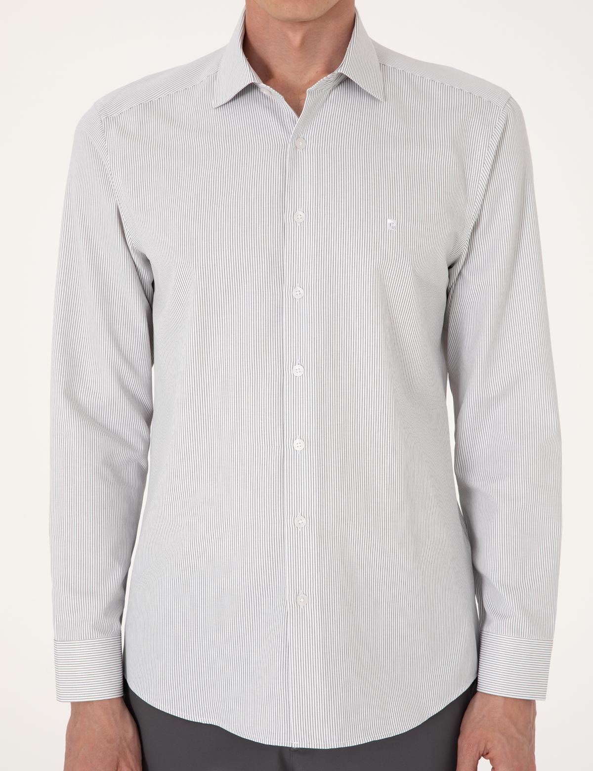 Haki İtalyan Yaka Çizgili Uzun Kollu Gömlek - 50306074018