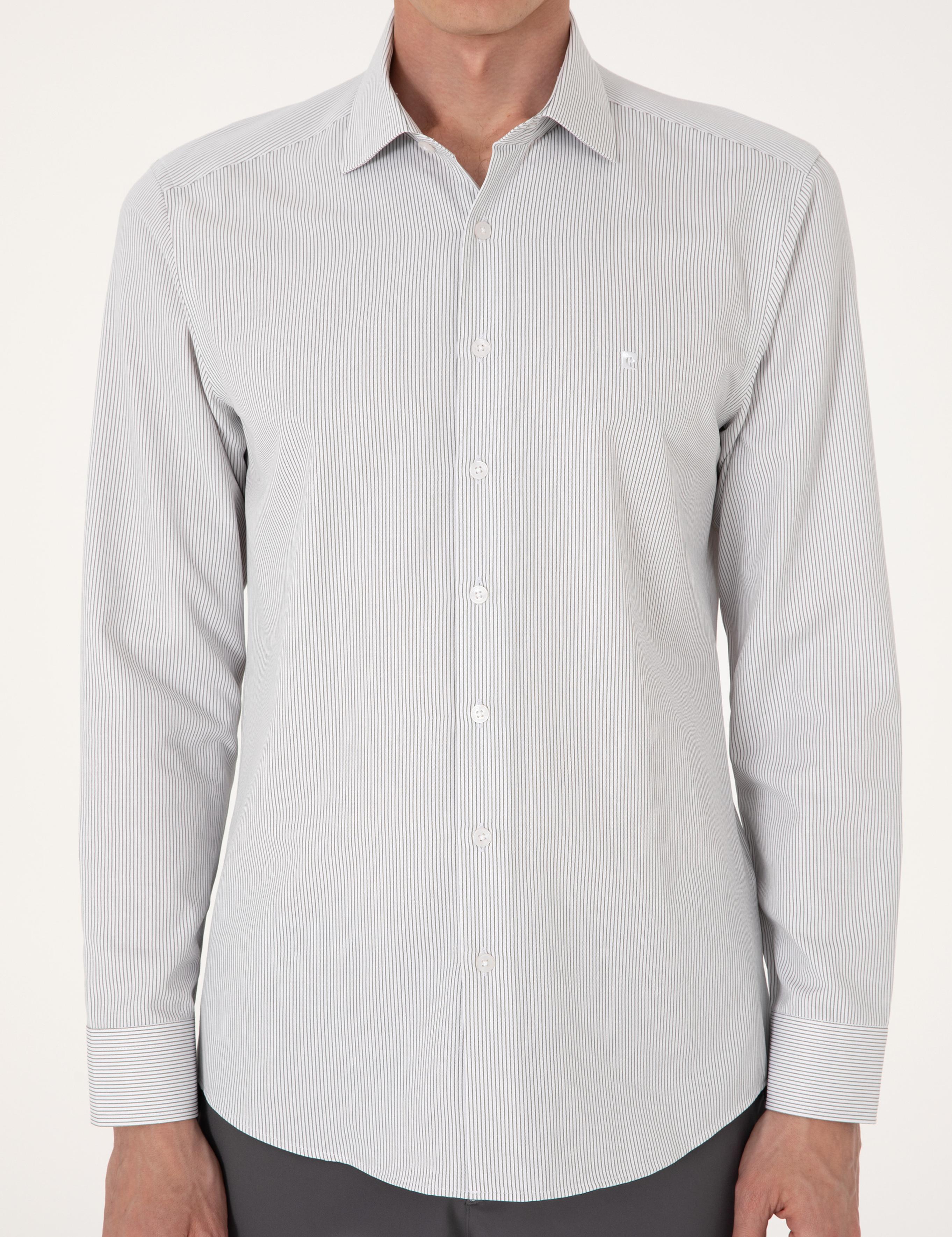 Haki İtalyan Yaka Çizgili Uzun Kollu Gömlek