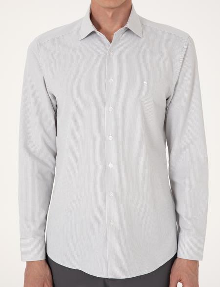 Haki İtalyan Yaka Çizgili Uzun Kollu Gömlek - 50306074018