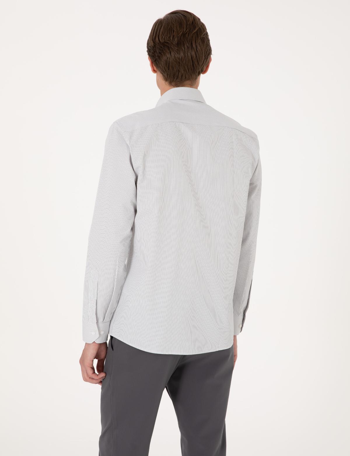 Haki İtalyan Yaka Çizgili Uzun Kollu Gömlek - 50306074018