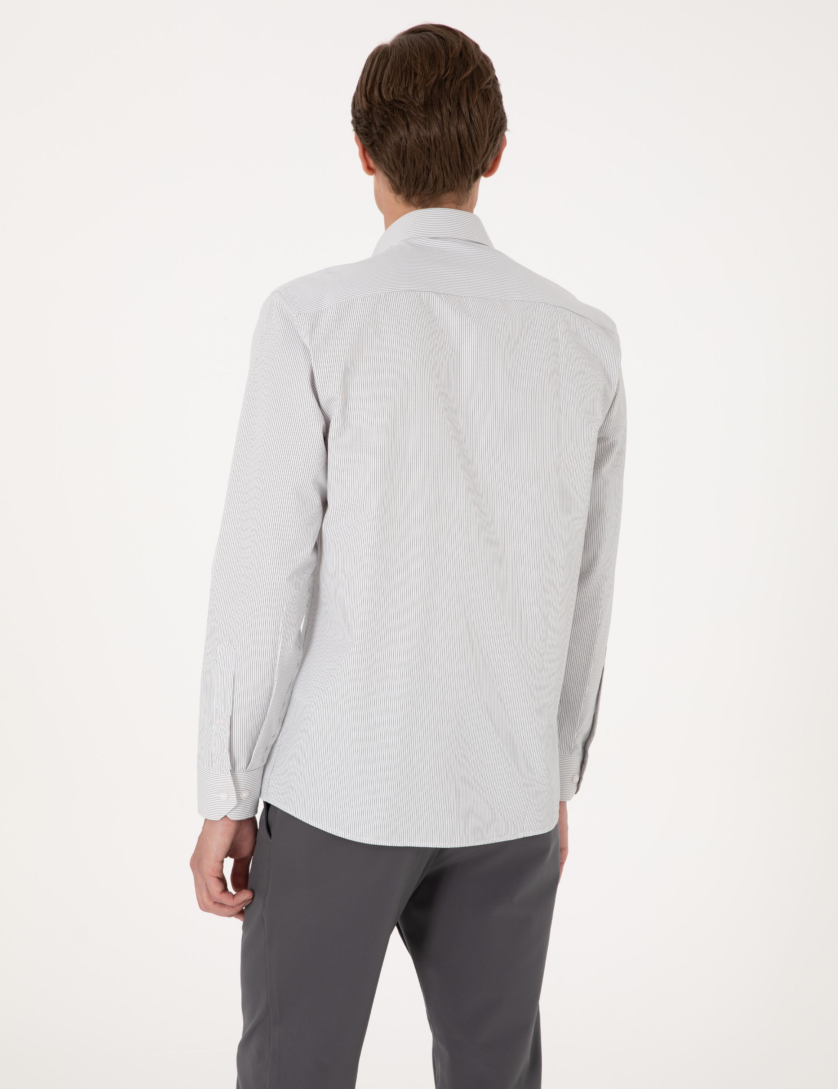 Haki İtalyan Yaka Çizgili Uzun Kollu Gömlek