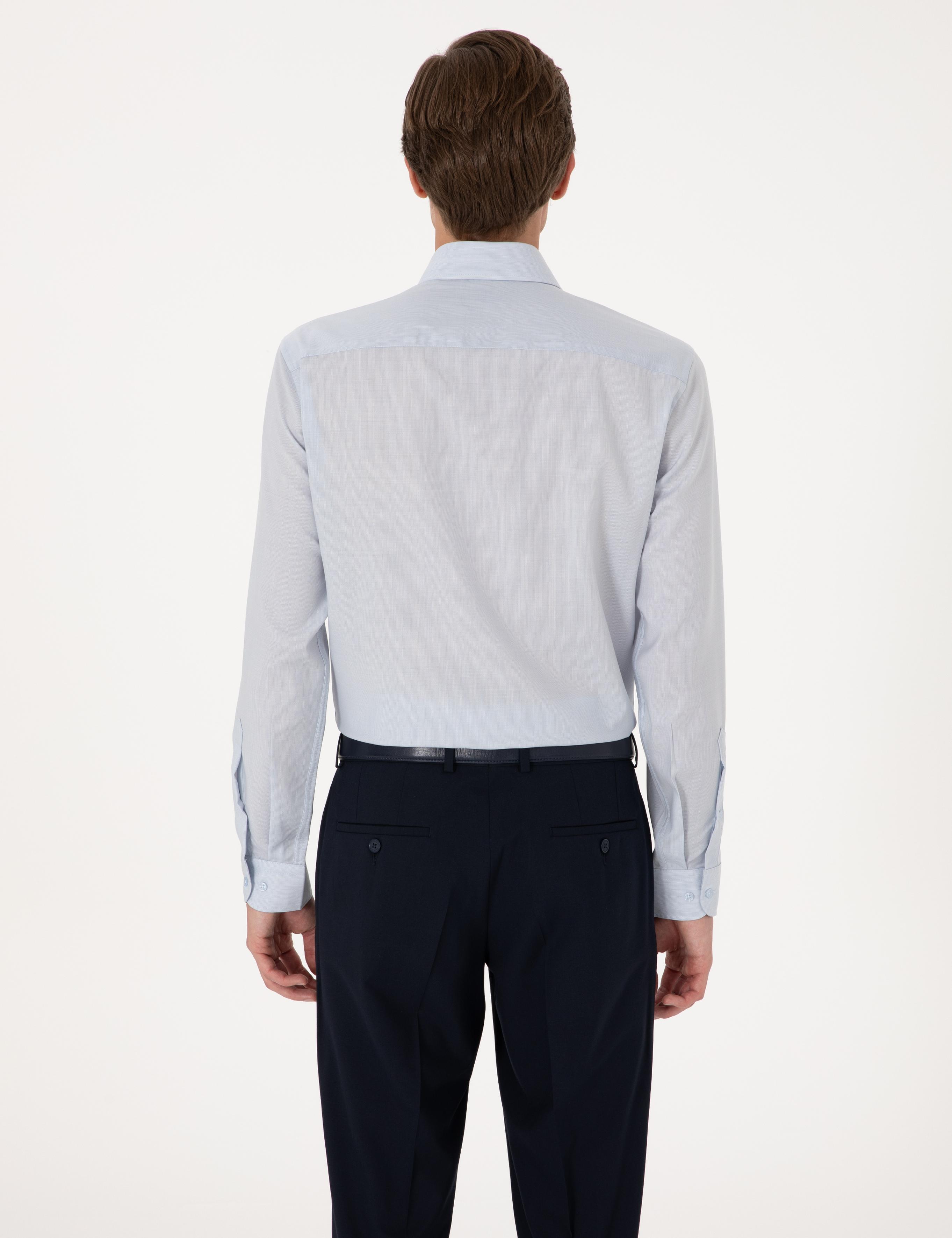 Açık Mavi Slim Fit %100 Yün Uzun Kollu Gömlek