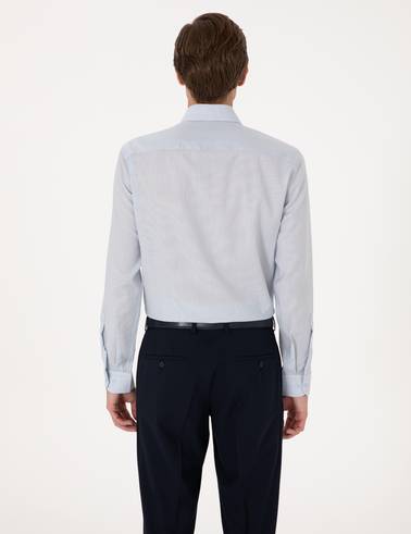 Açık Mavi Slim Fit %100 Yün Uzun Kollu Gömlek