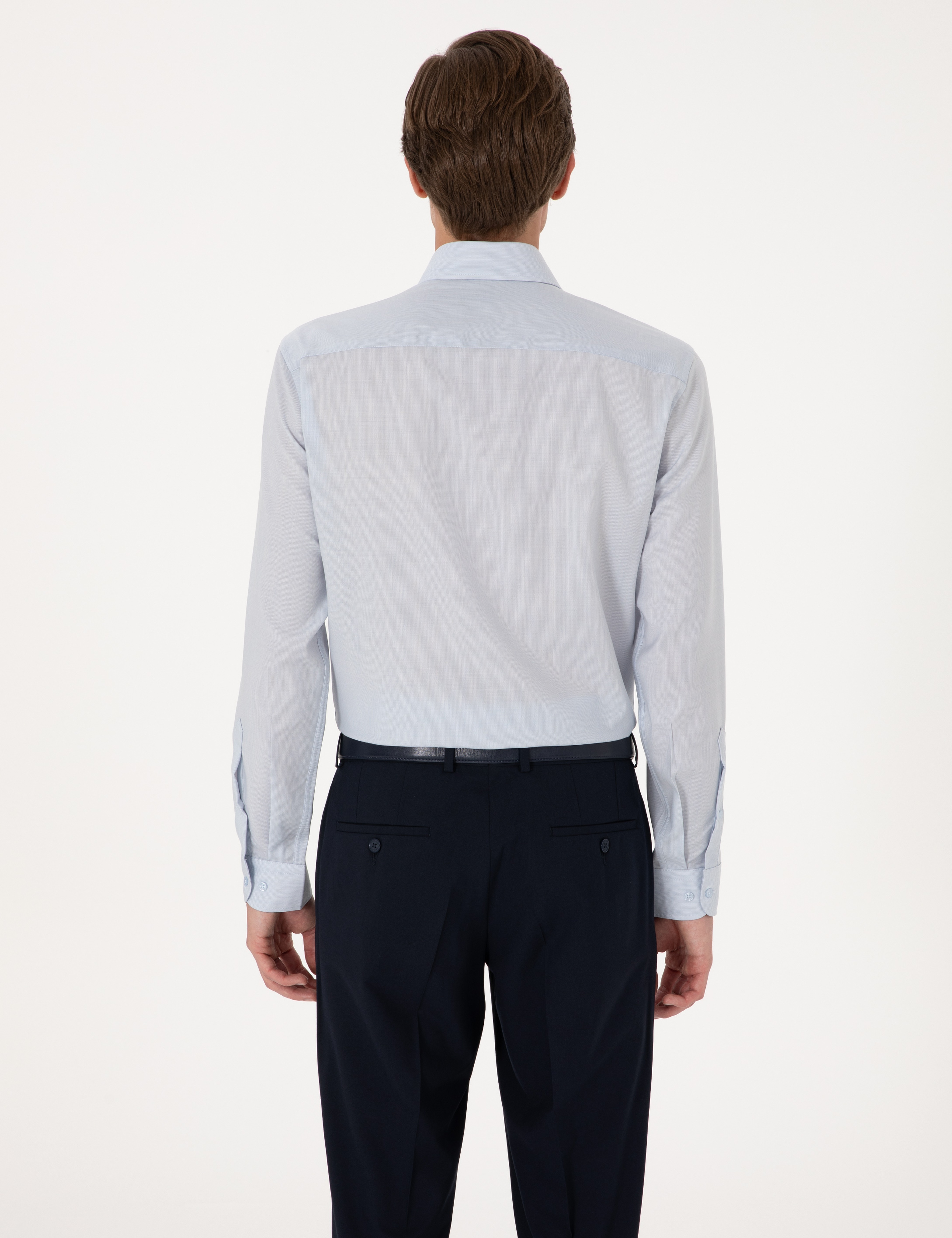 Açık Mavi Slim Fit %100 Yün Uzun Kollu Gömlek - Image 5