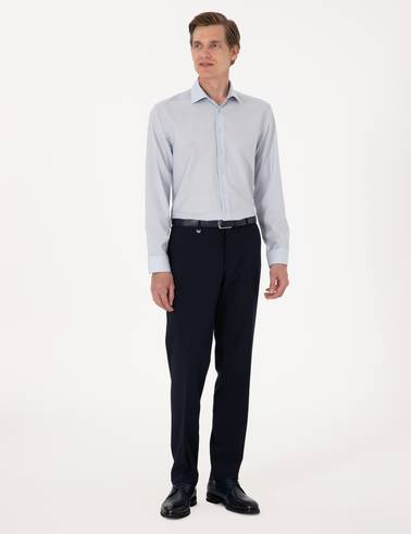 Açık Mavi Slim Fit %100 Yün Uzun Kollu Gömlek