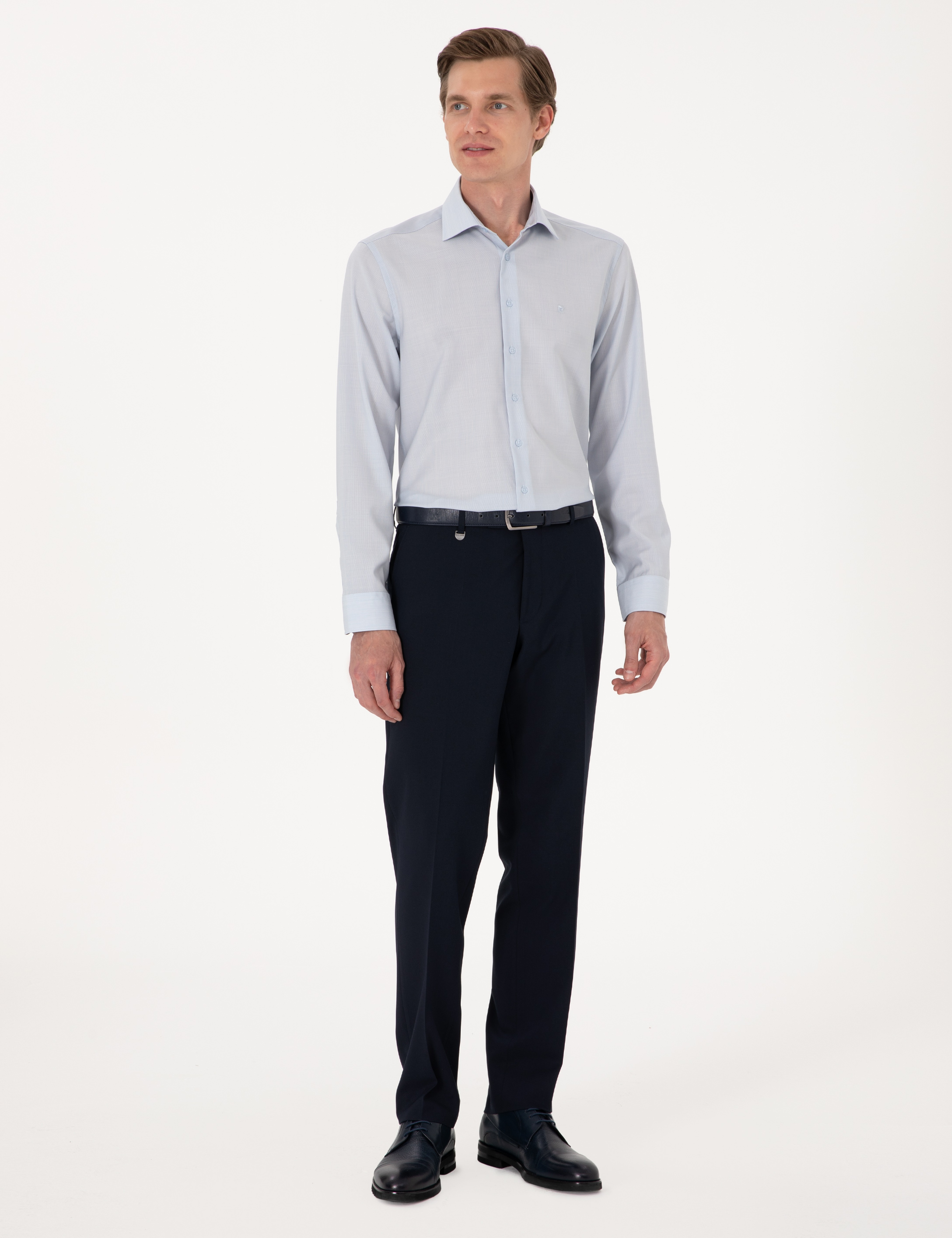 Açık Mavi Slim Fit %100 Yün Uzun Kollu Gömlek - Image 4