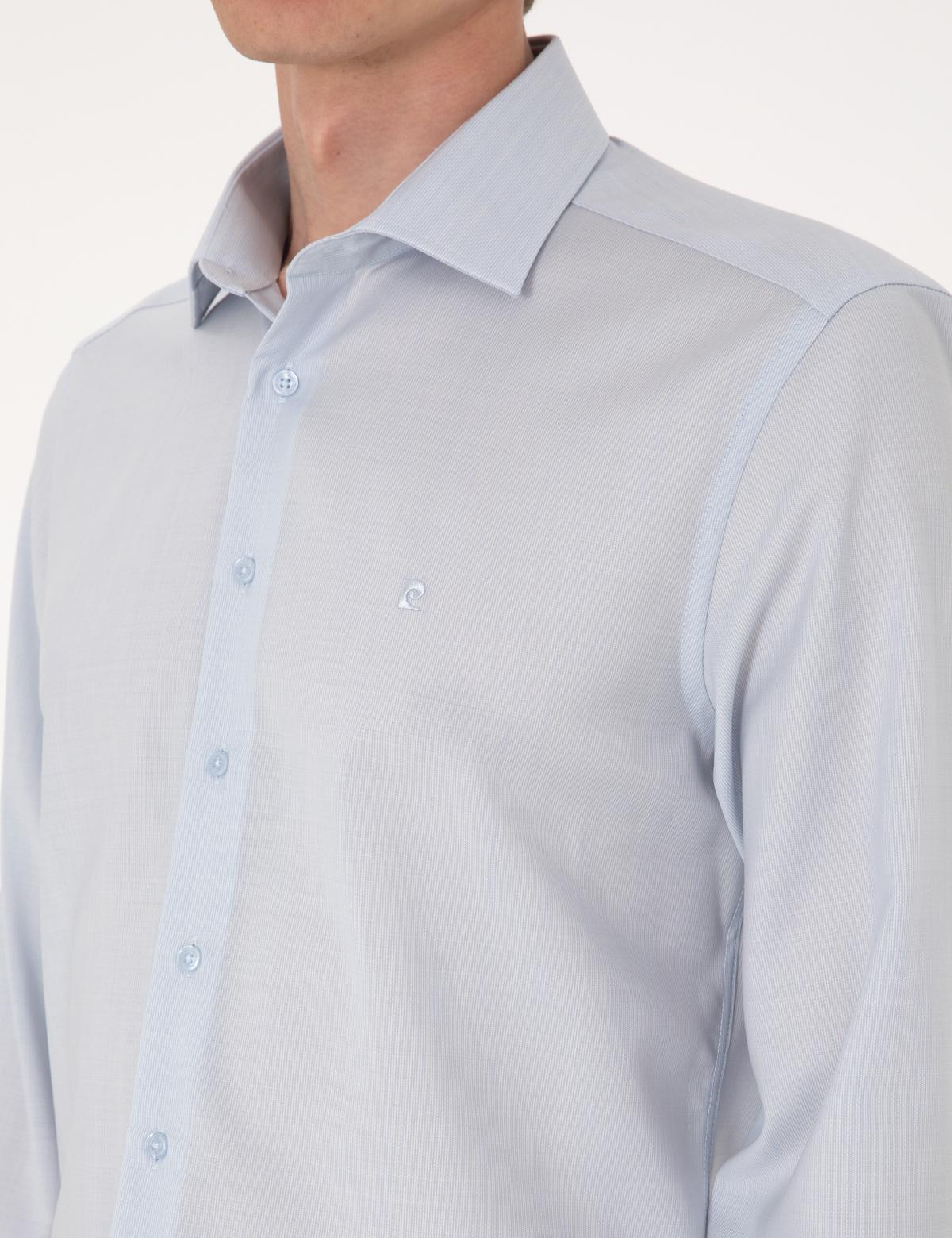 Açık Mavi Slim Fit %100 Yün Uzun Kollu Gömlek - 50307300007