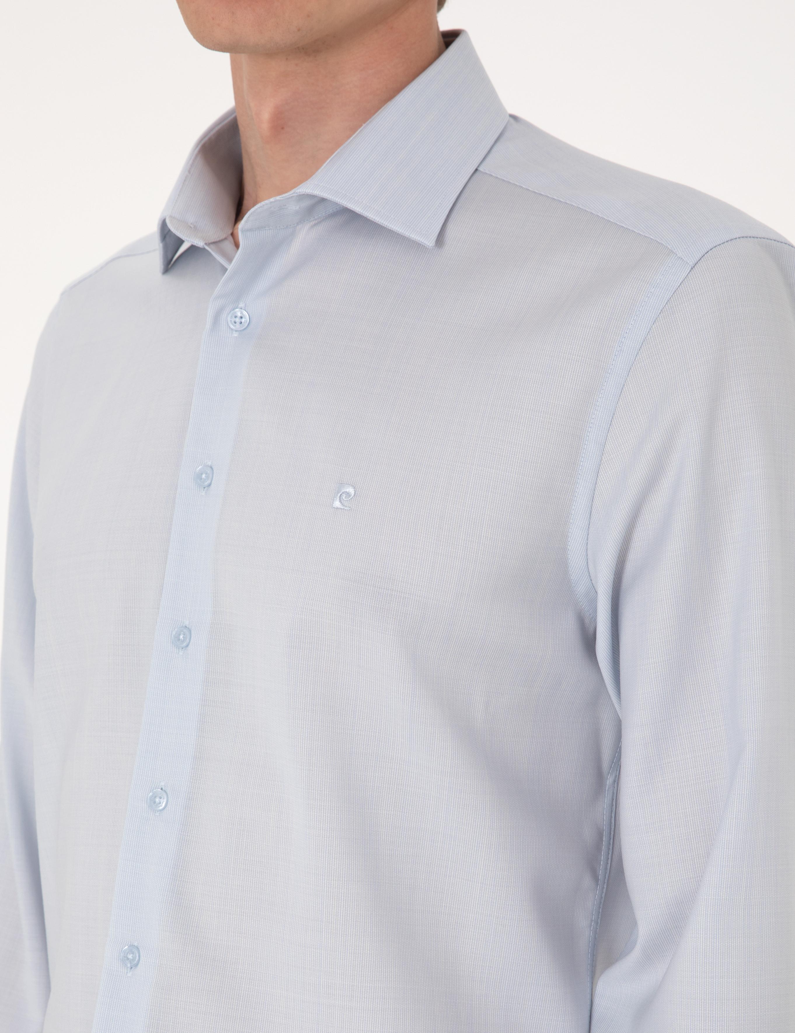 Açık Mavi Slim Fit %100 Yün Uzun Kollu Gömlek