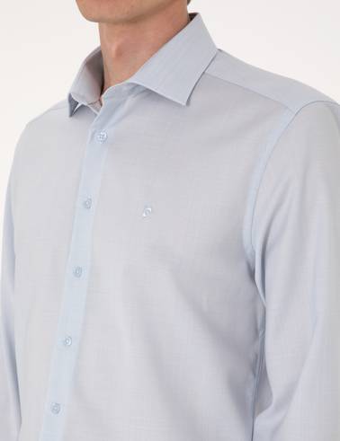 Açık Mavi Slim Fit %100 Yün Uzun Kollu Gömlek