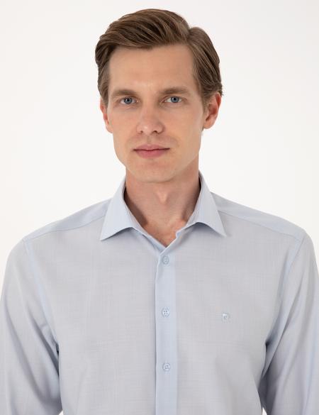 Açık Mavi Slim Fit %100 Yün Uzun Kollu Gömlek - 50307300007