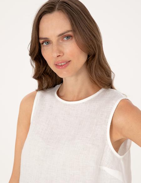 Beyaz Regular Fit Keten Bluz - 50309346011