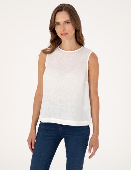 Beyaz Regular Fit Keten Bluz - 50309346011