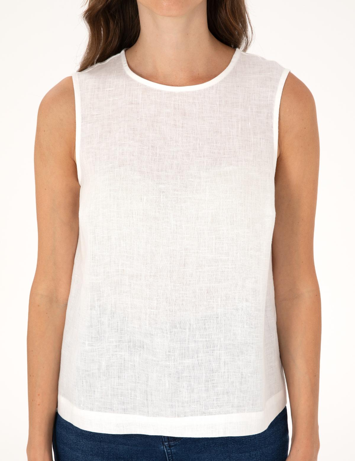 Beyaz Regular Fit Keten Bluz - 50309346011