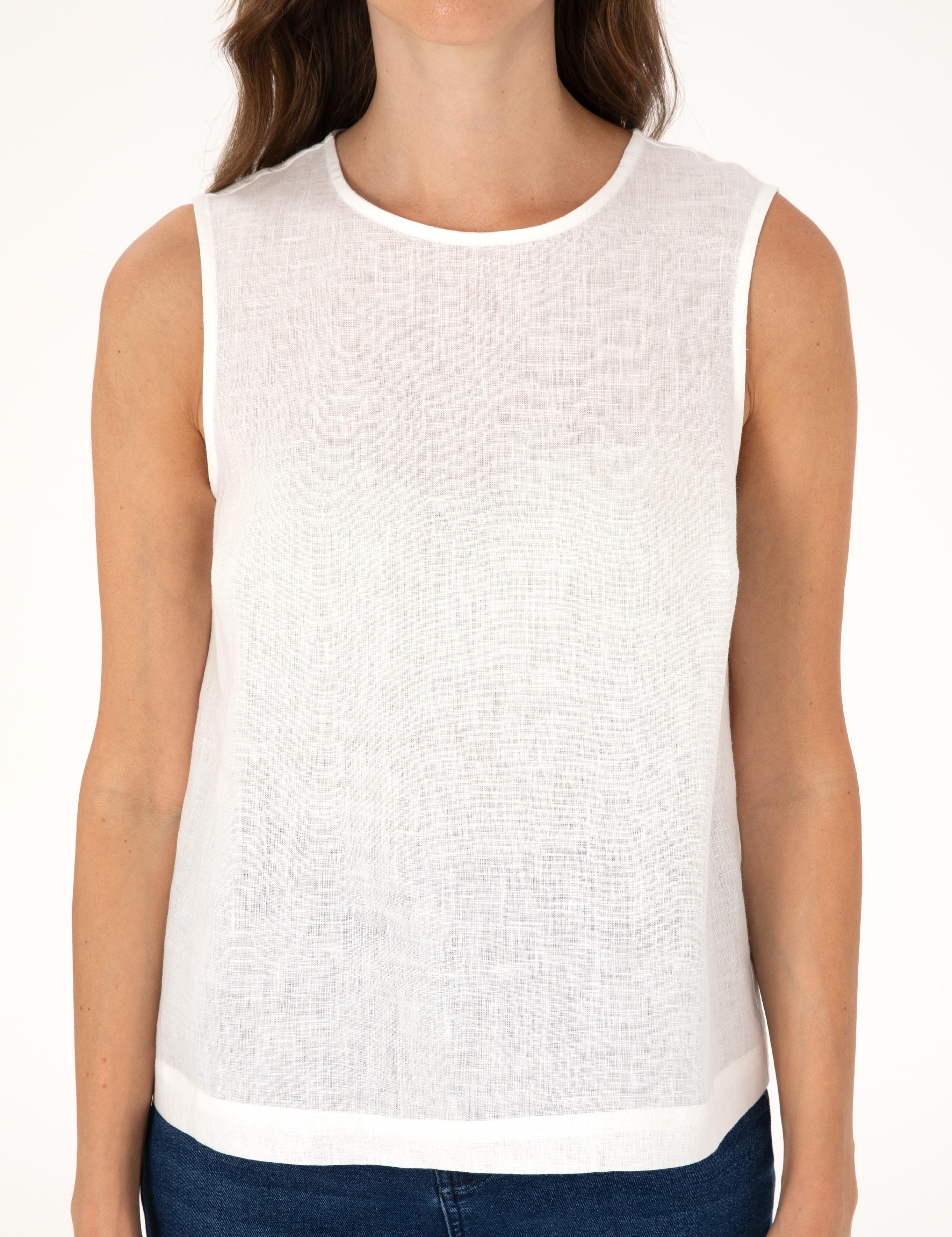 Beyaz Regular Fit Keten Bluz