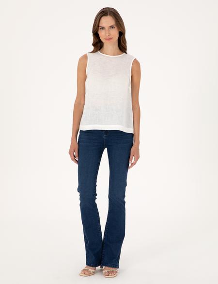 Beyaz Regular Fit Keten Bluz - 50309346011