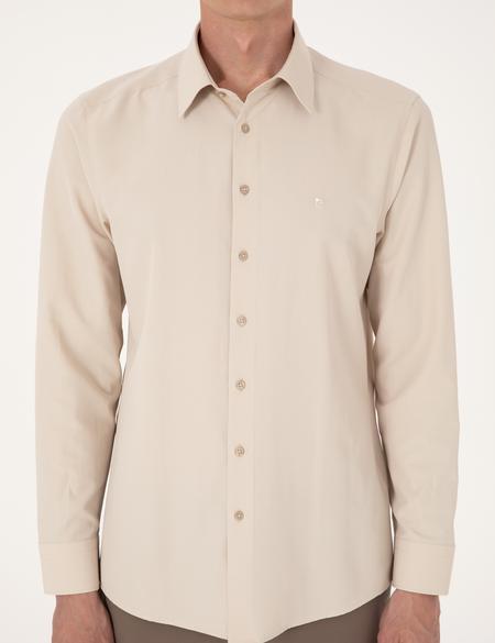 Bej Slim Fit Uzun Kollu Basic Gömlek - 50316734079