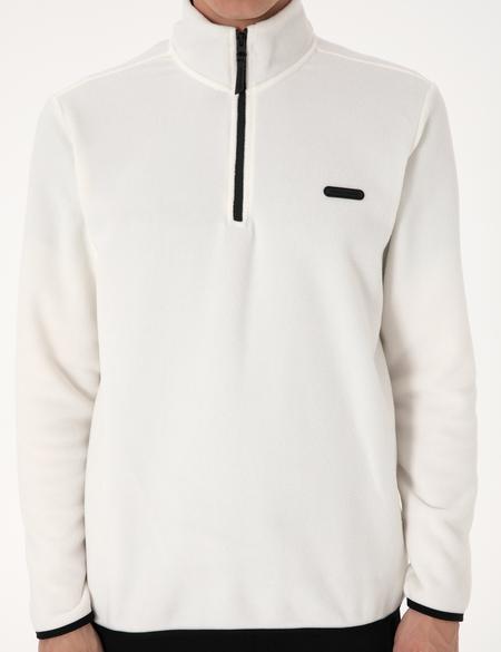Beyaz Regular Fit Yarım Fermuarlı Polar Sweatshirt - 50314056050