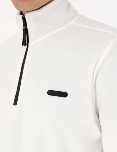 Beyaz Regular Fit Yarım Fermuarlı Polar Sweatshirt