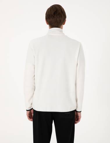 Beyaz Regular Fit Yarım Fermuarlı Polar Sweatshirt
